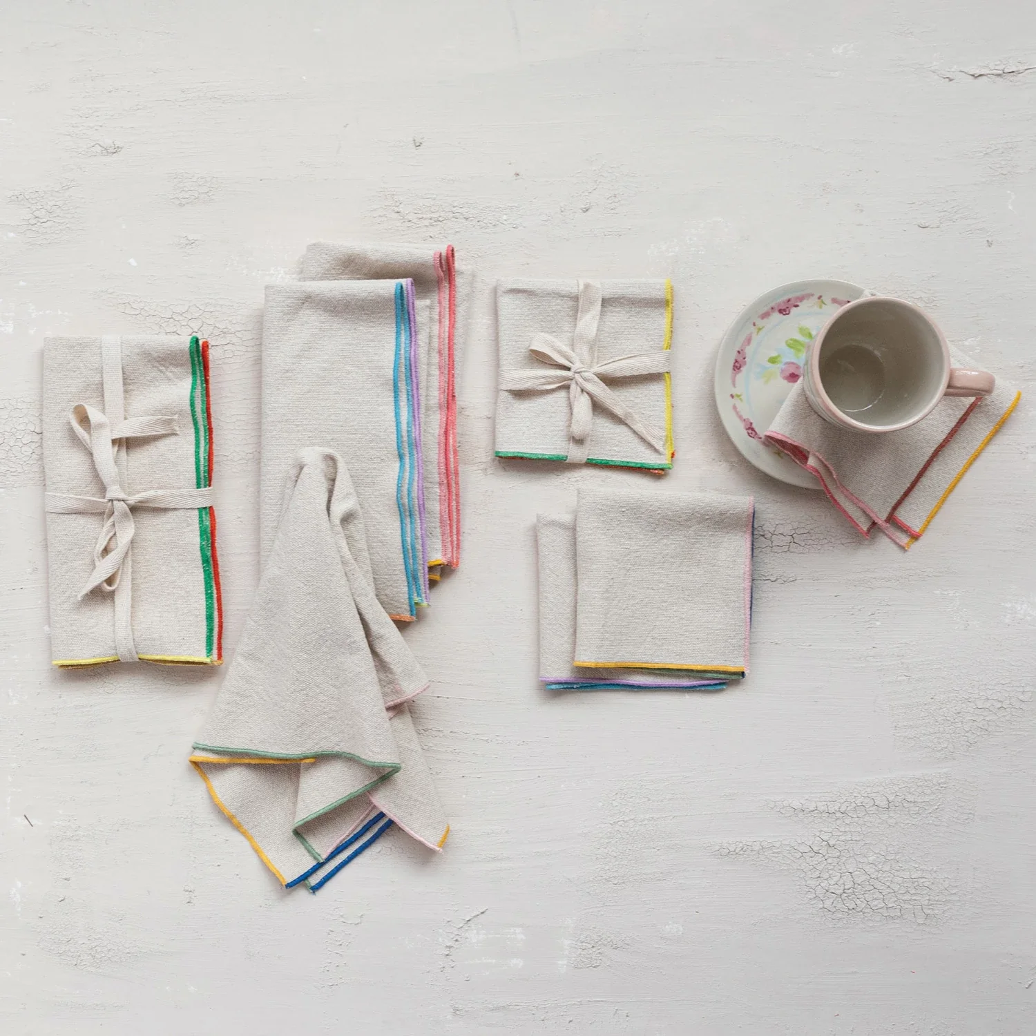 Woven Cotton Napkins w/ Stitched Colored Edge - Set of 4 - Image 3