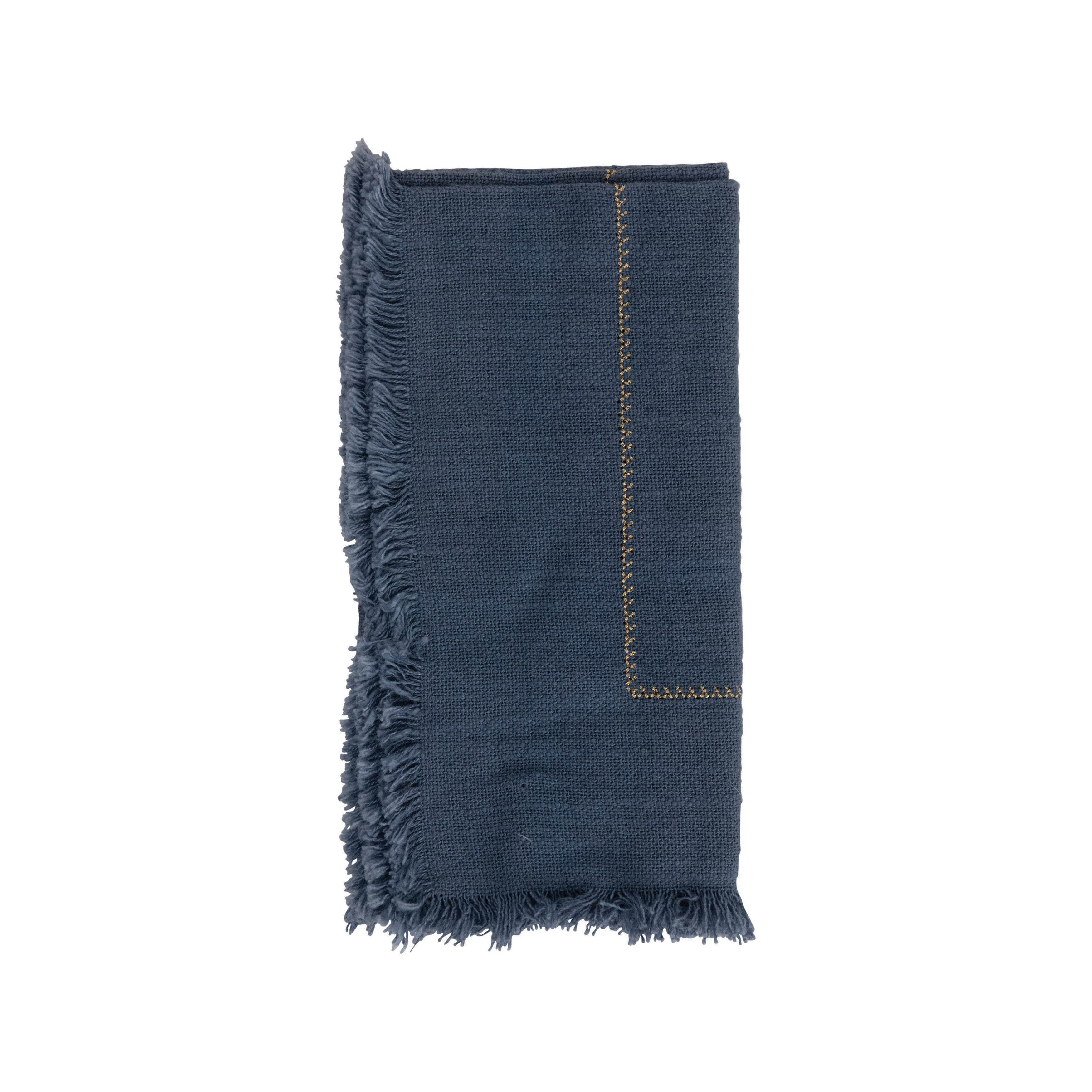 Woven Cotton Napkins with Gold Stitching Detail and Fringe, Set of 4 - Image 3