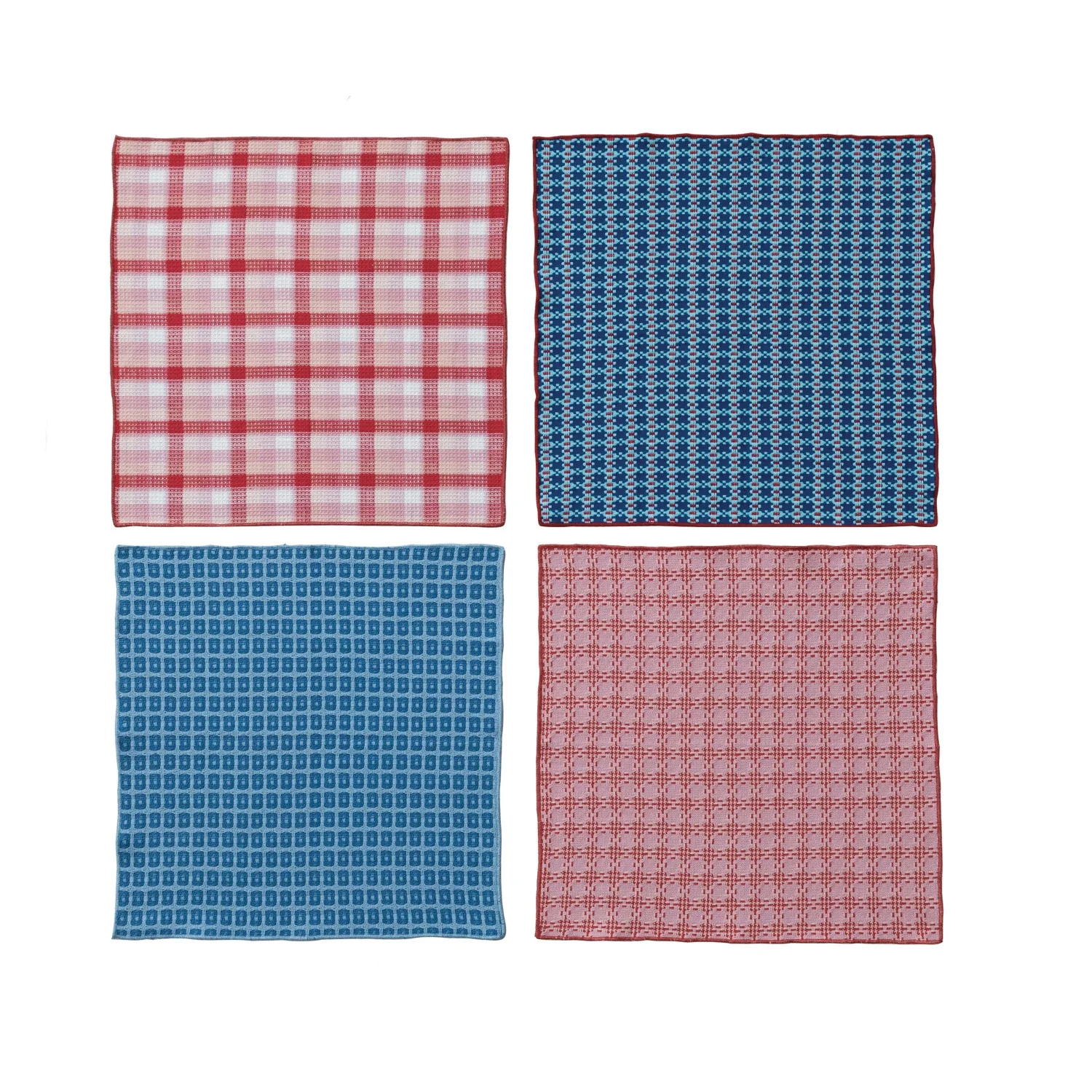 Woven Cotton Waffle Weave Napkins w/ Pattern & Stitched Edge, Set of 4 - Image 2
